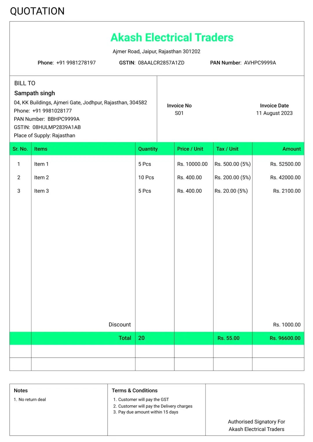 classic electrical shop quotation format to create professional quotation