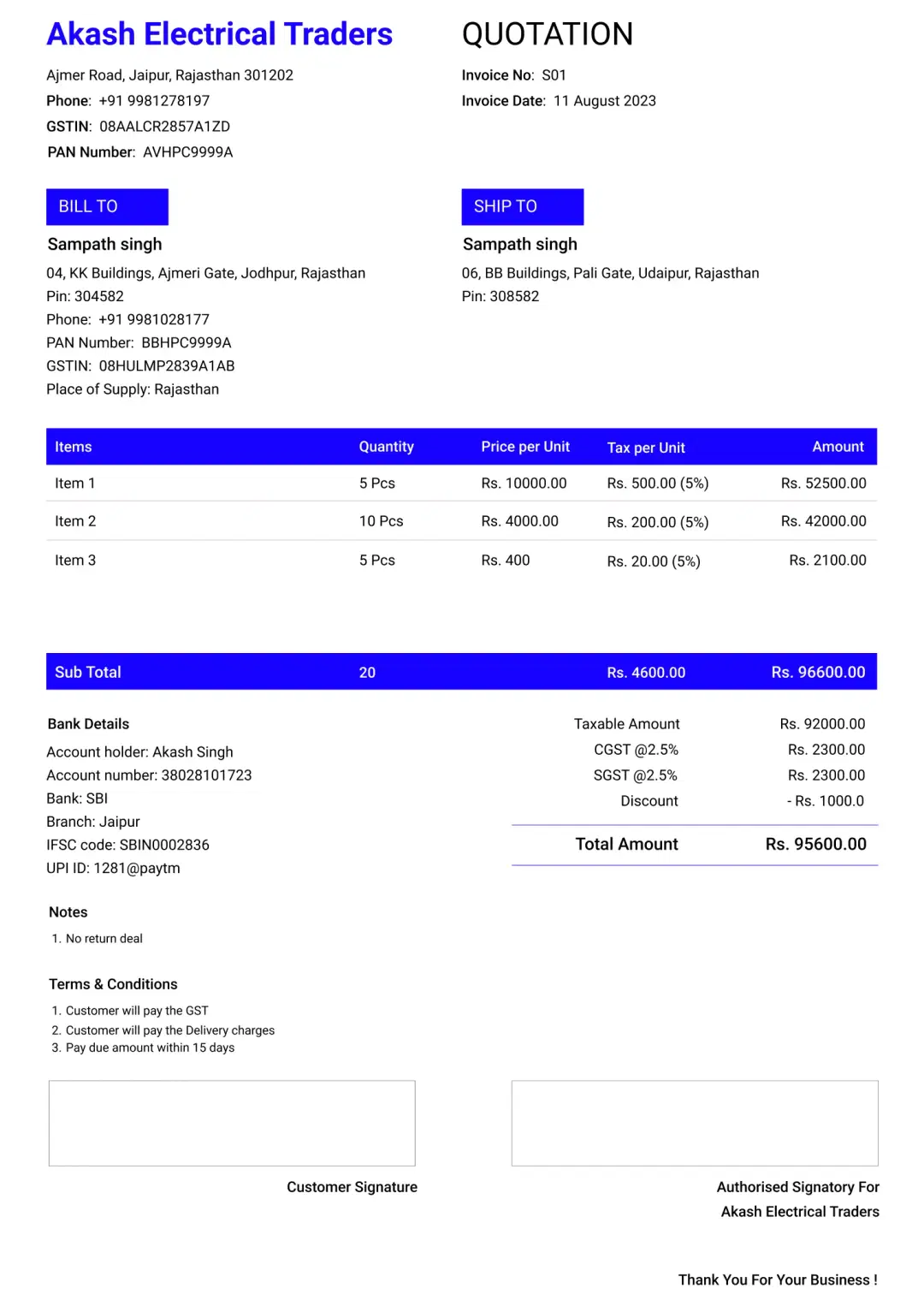 stylish electrical shop quotation format to create professional quotation