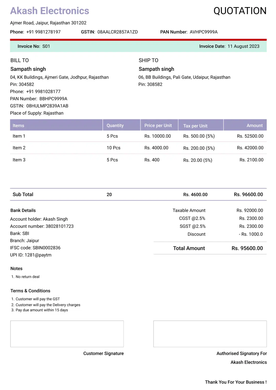 modern electronics shop quotation format to create professional quotation