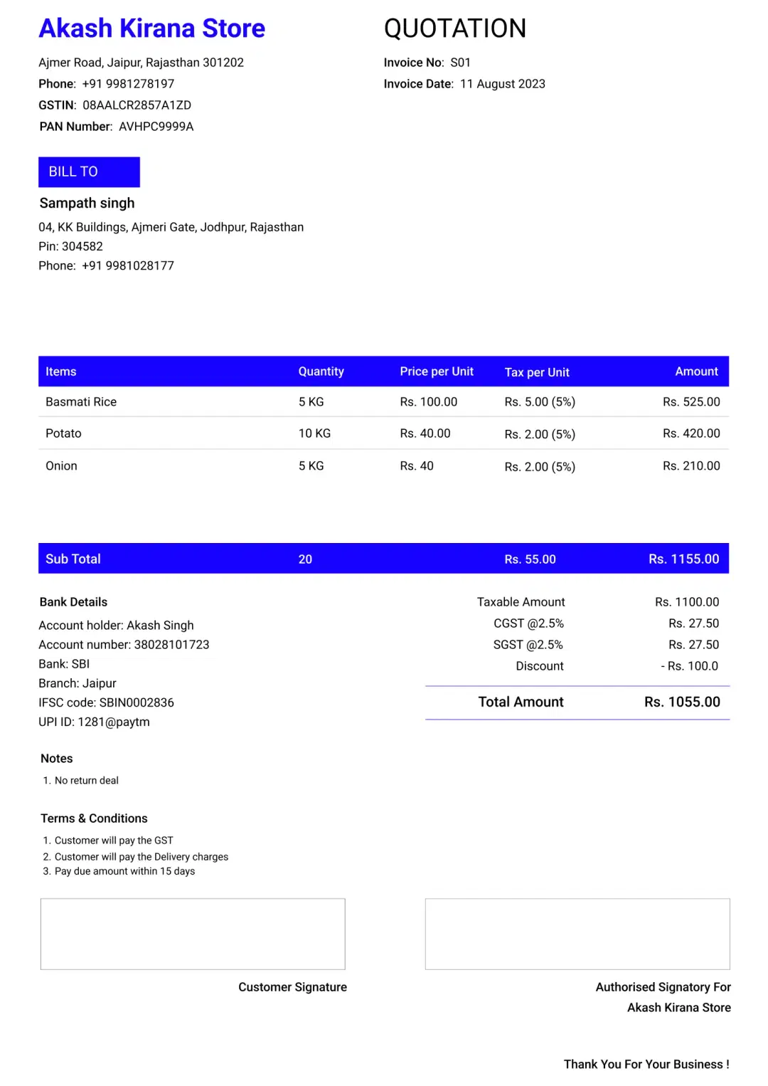 Stylish grocery shop quotation format to create professional quotation