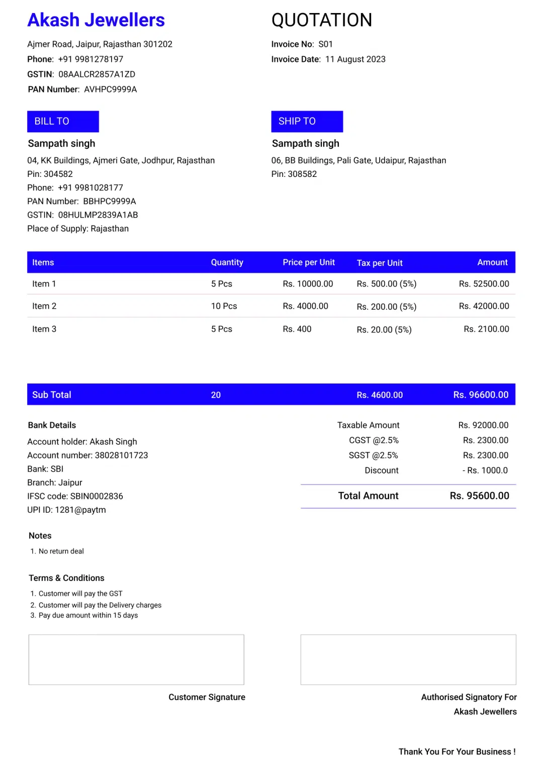 stylish jewellery shop quotation format to create professional quotation