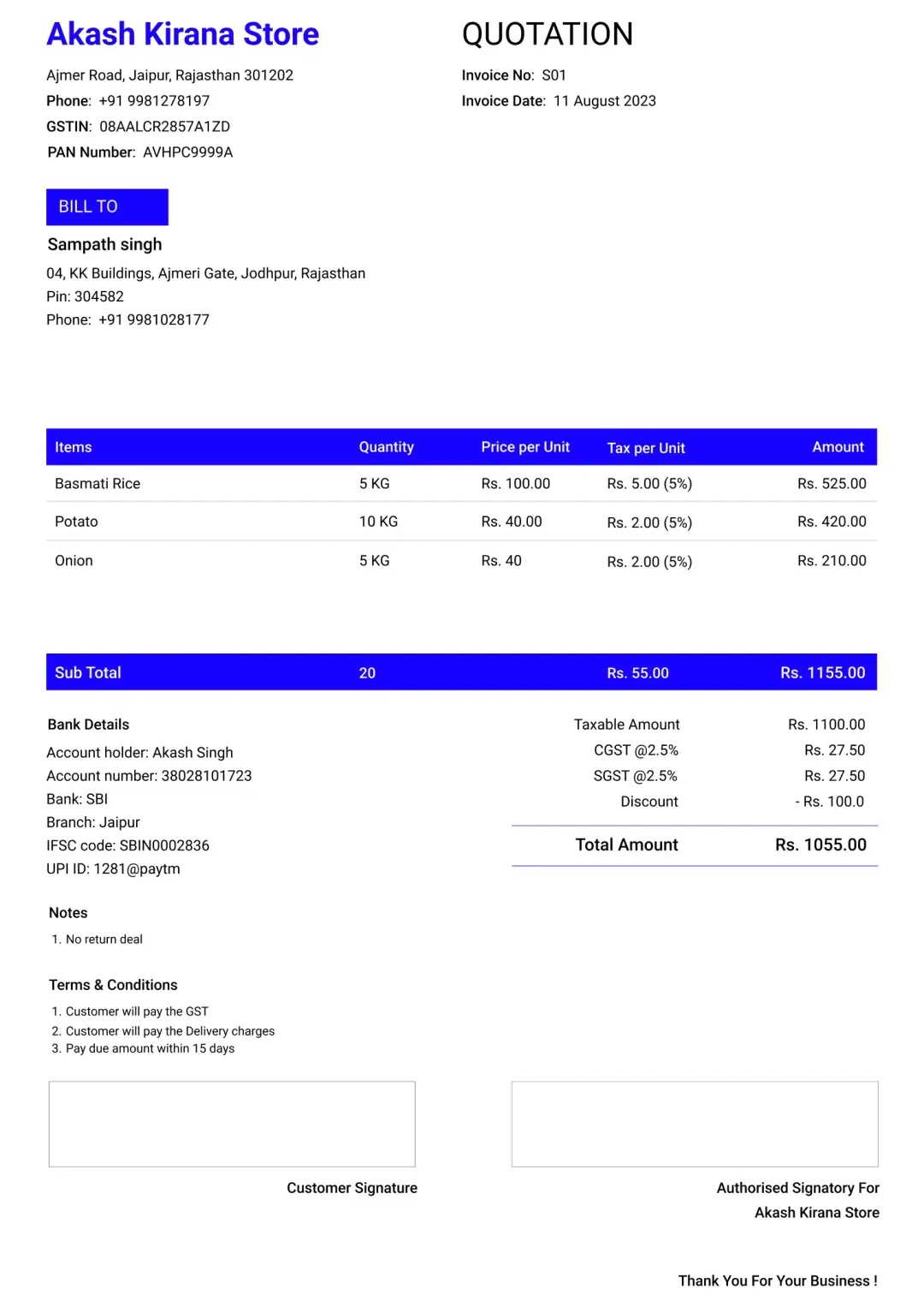 stylish kirana store quotation format to create professional quotation