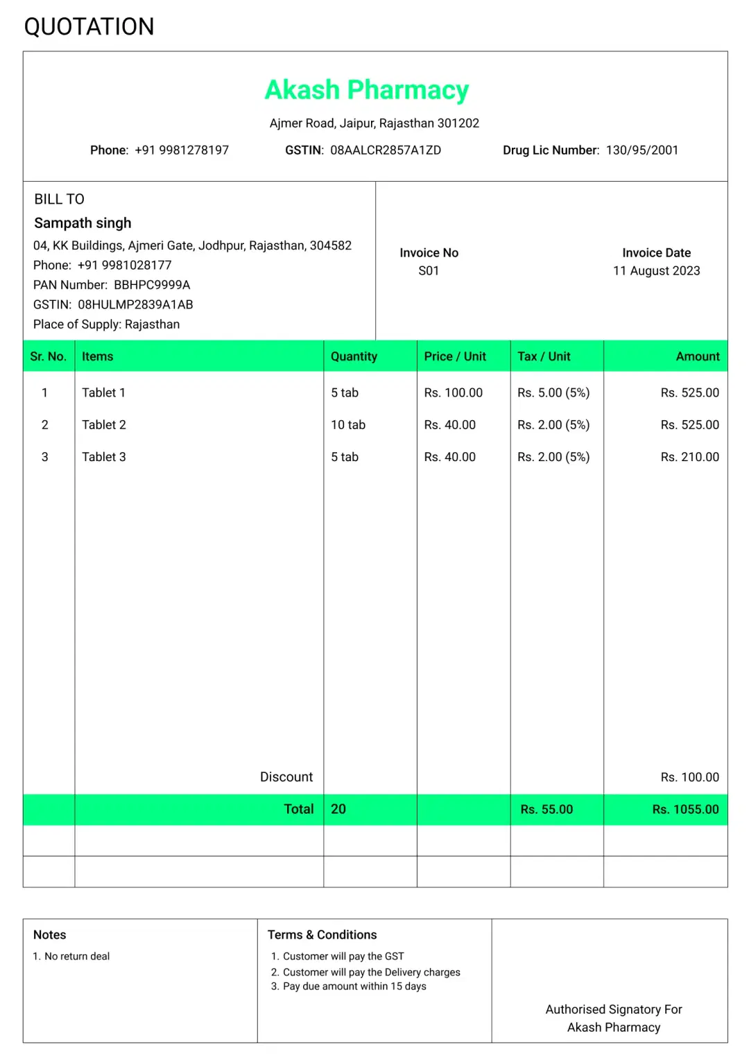 Classic medical shop quotation format to create professional quotation