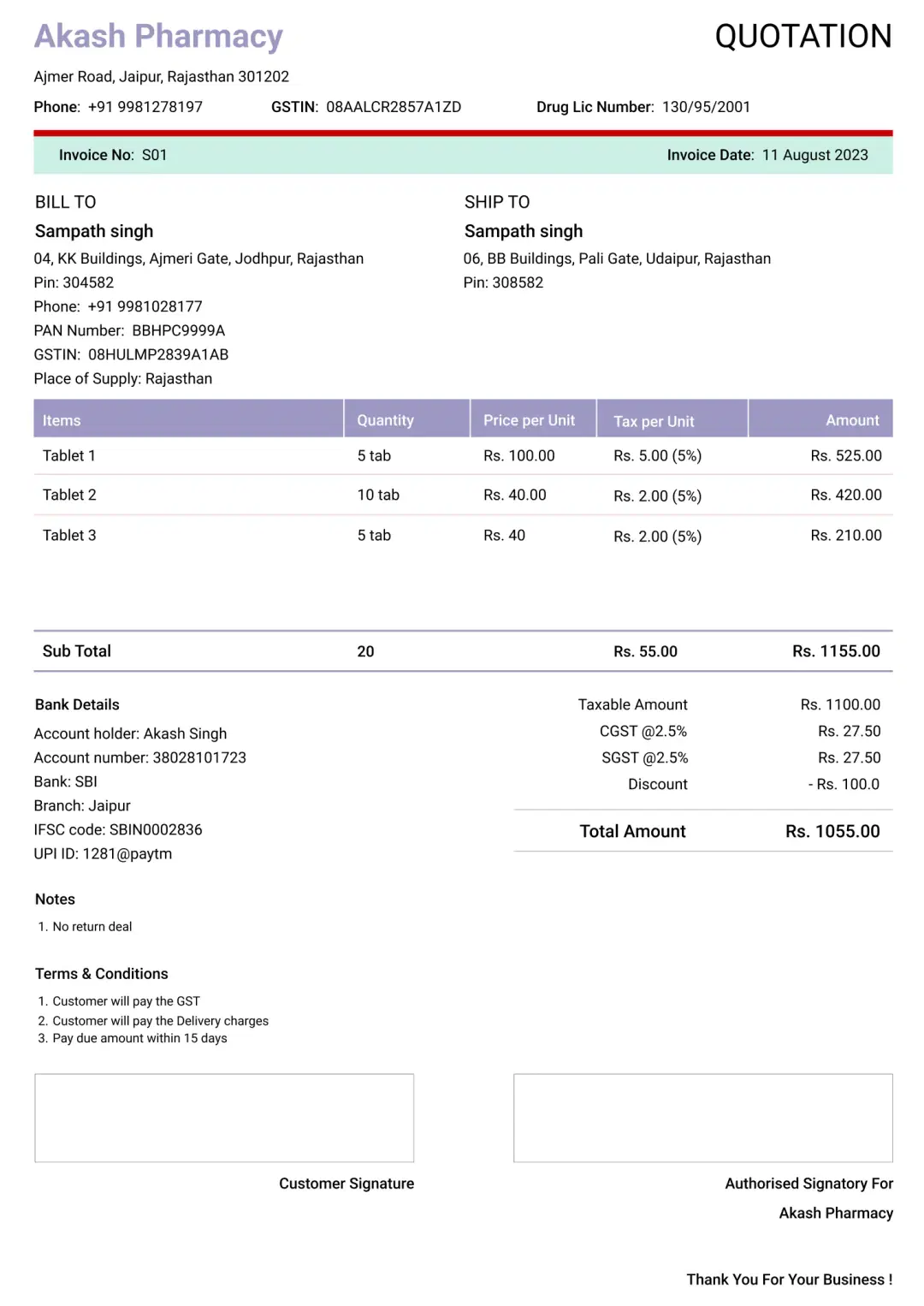 Modern medical shop quotation format to create professional quotation