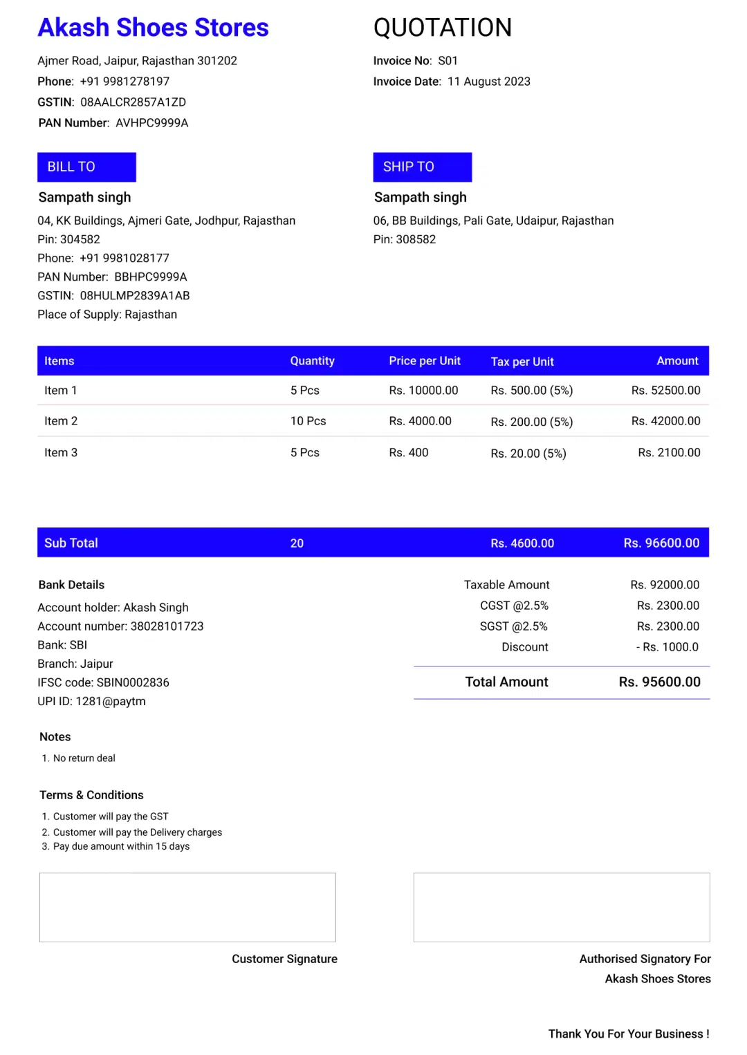 stylish shoes quotation format to create professional quotation