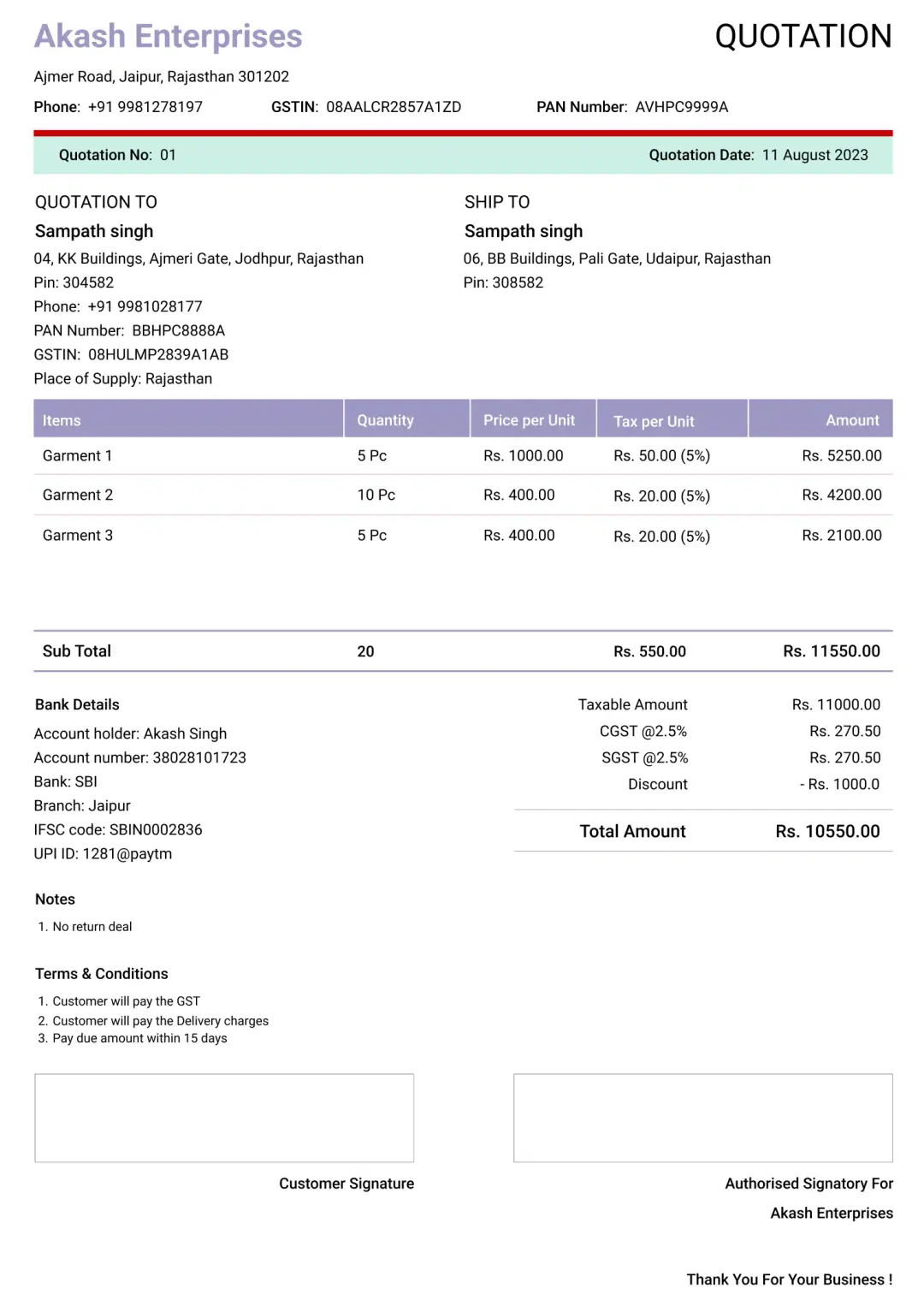 modern cloth quotation format to create professional bill