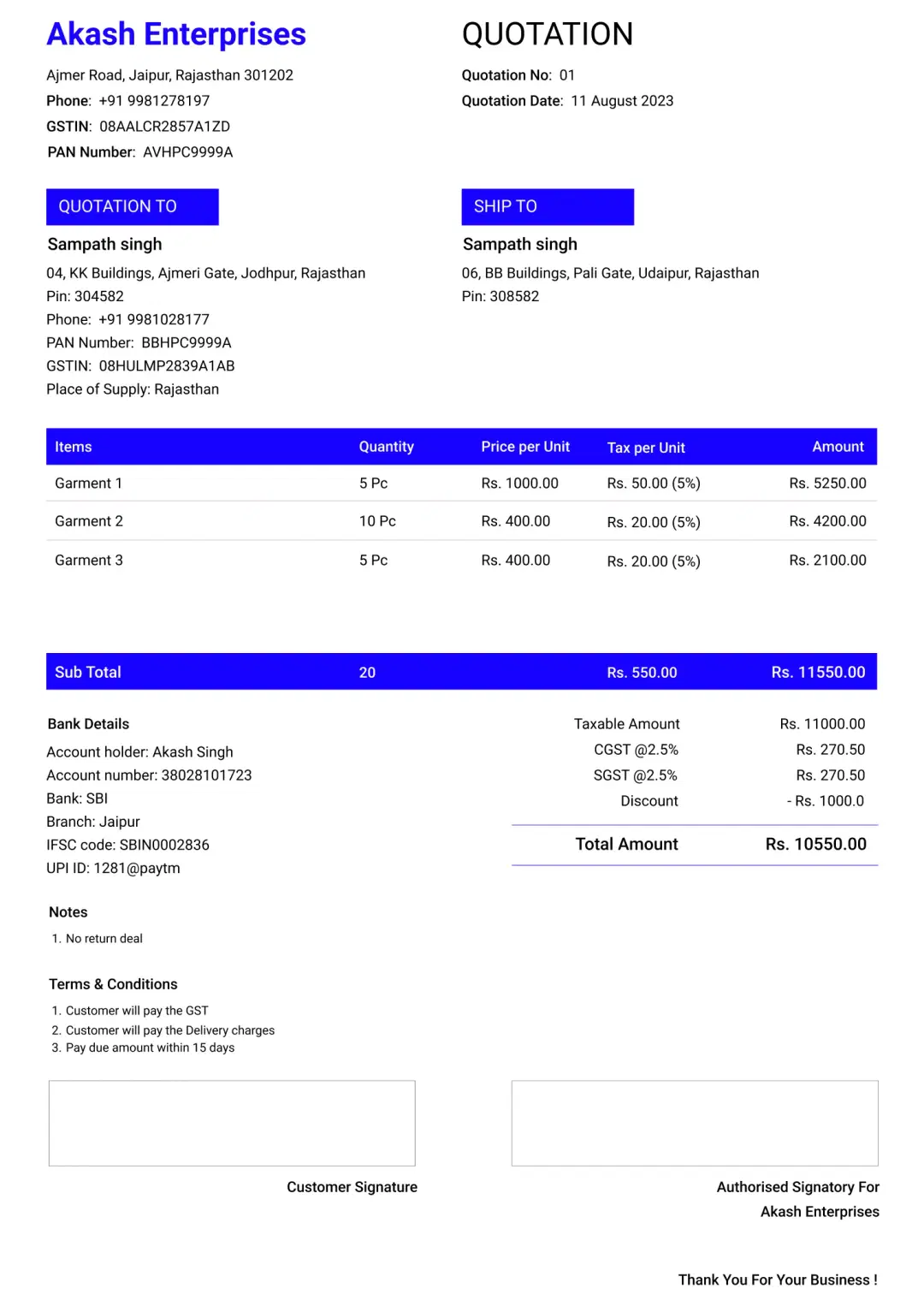 stylish cloth quotation format to create professional bill